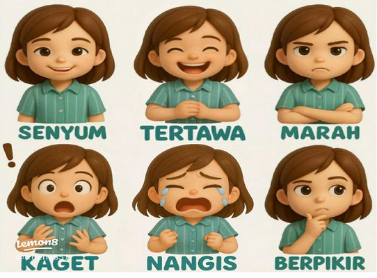 Gambar berbagai ekspresi wajah (Senang, Sedih, Marah)